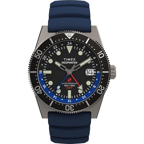 TIMEX ساعة Timex للرجال Deep Water Reef 41 مم بحزام أزرق وقرص أسود وإطار من التيتانيوم - Image 1