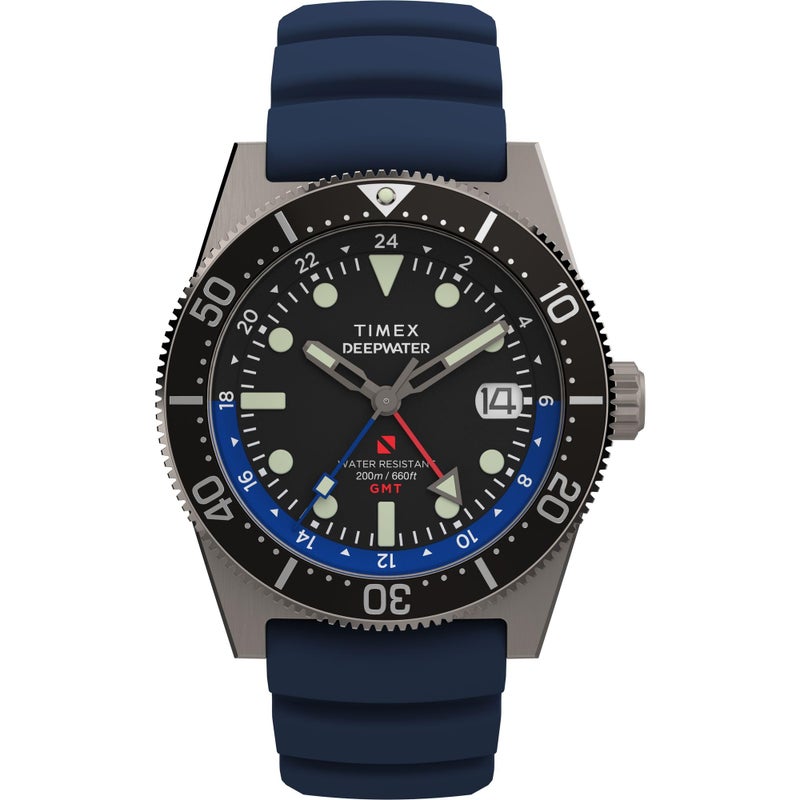 TIMEX ساعة Timex للرجال Deep Water Reef 41 مم بحزام أزرق وقرص أسود وإطار من التيتانيوم - Image 2