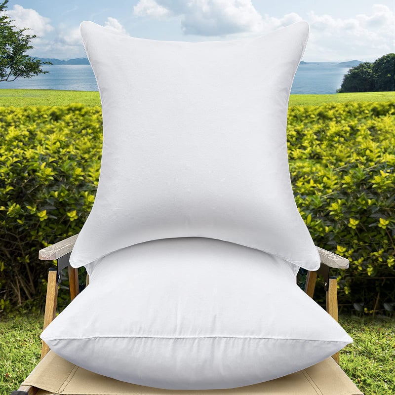 QSWRD 18 x 18 Outdoor Throw Pillow Inserts Set of 2 Waterproof Square Premium Decorative Couch Pillow Stuffers Form Medium White Sofa Cushions Indoor