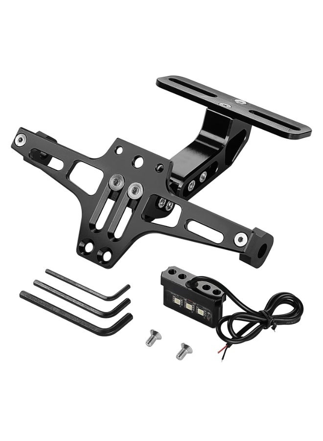 Universal Motorcycle License Plate Bracket with LED Light, CNC Aluminum Fender Eliminator Kit, Black - Image 1