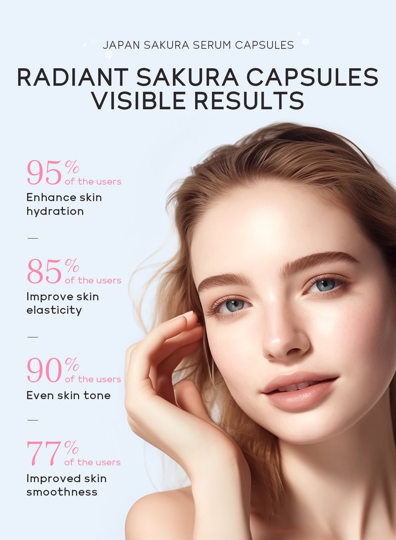 لايكو كبسولات مصل ساكورا اليابانية ، مغذية مضادة للشيخوخة ، مصل فيتامين E للوجه للبقع الداكنة ، تقليل التجاعيد وتفتيح البشرة ، مصل وجه للنساء 30 قطعة - Image 4