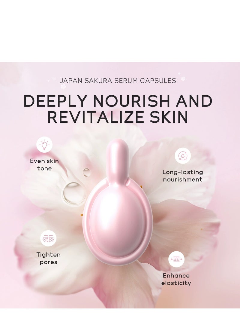 لايكو كبسولات مصل ساكورا اليابانية ، مغذية مضادة للشيخوخة ، مصل فيتامين E للوجه للبقع الداكنة ، تقليل التجاعيد وتفتيح البشرة ، مصل وجه للنساء 30 قطعة - Image 2