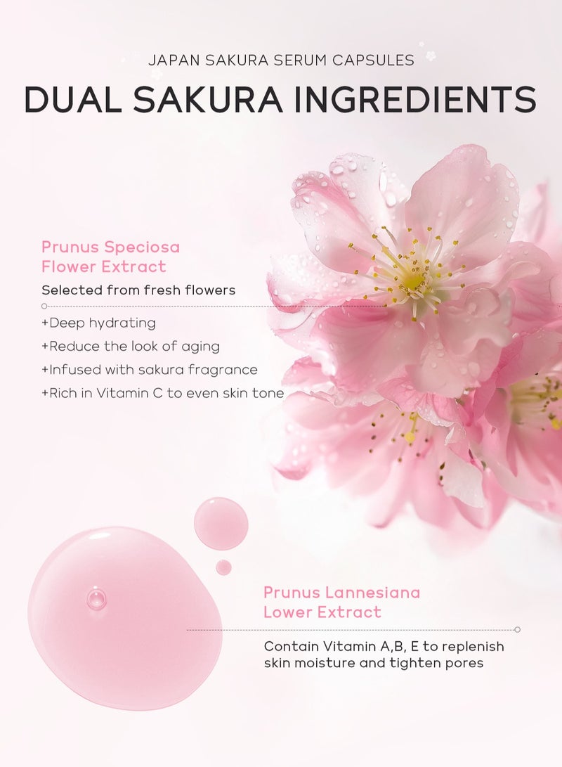 لايكو كبسولات مصل ساكورا اليابانية ، مغذية مضادة للشيخوخة ، مصل فيتامين E للوجه للبقع الداكنة ، تقليل التجاعيد وتفتيح البشرة ، مصل وجه للنساء 30 قطعة - Image 5