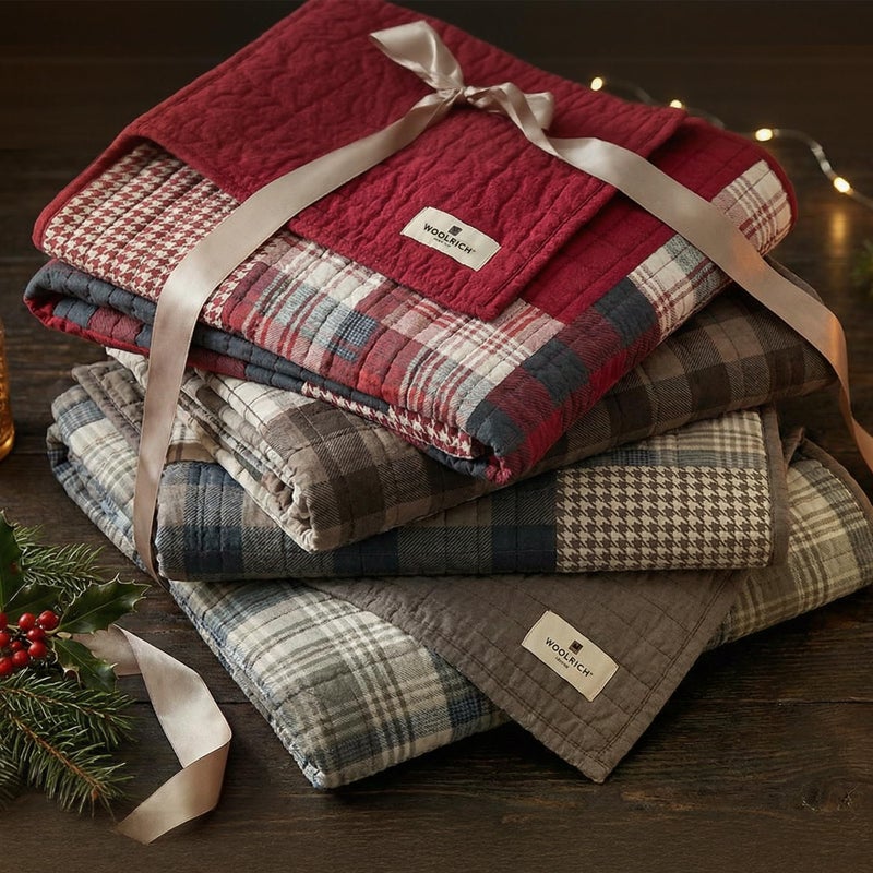 Woolrich John Rich & Bros. Woolrich Luxury Quilted Throw - Cabin Lifestyle, Patchwork with Moose Design All Season, Lightweight and Breathable Cozy Bedding Layer Throws for Couch Sofa, 50" W x 70" L, Tasha Taupe - Image 3