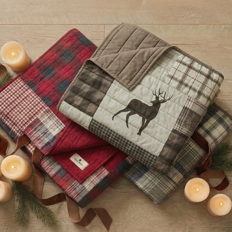Woolrich John Rich & Bros. Woolrich Luxury Quilted Throw - Cabin Lifestyle, Patchwork with Moose Design All Season, Lightweight and Breathable Cozy Bedding Layer Throws for Couch Sofa, 50" W x 70" L, Tasha Taupe - Image 5