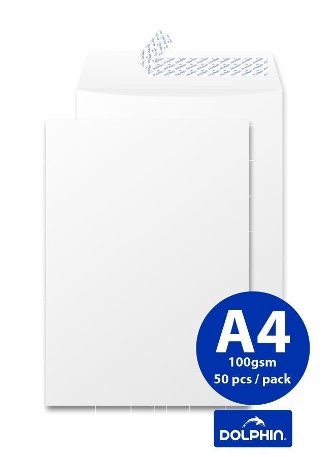 Dolphin A4 White Envelopes 100 GSM Self-Sealing Secure Mailing, Pack of 50 - Image 1