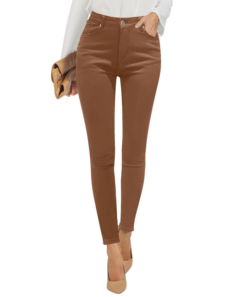 GRAPENT Women's Summer Jeans - Trendy Denim Jeggings, Super Skinny, Pecan Brown, Size 12/14 - Image 1
