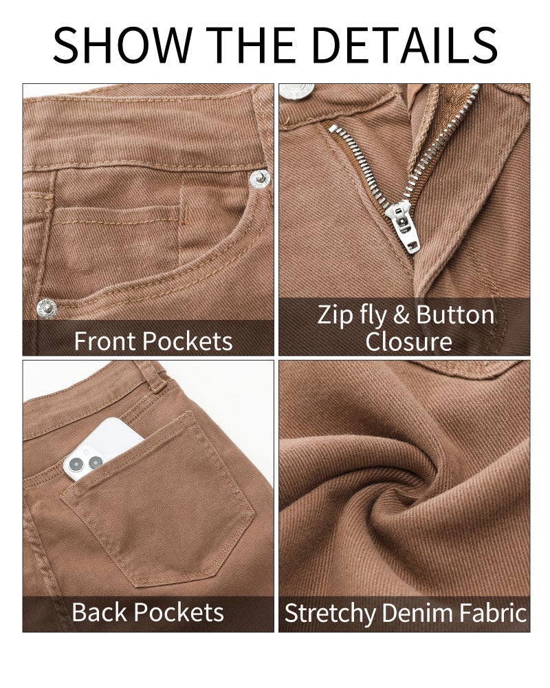 GRAPENT Women's Summer Jeans - Trendy Denim Jeggings, Super Skinny, Pecan Brown, Size 12/14 - Image 5