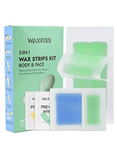waxkiss Waxkiss Wax Strips Kit for Women, Waxing Strips Kit for Hair Removal with 70 Counts Hypoallergenic Home Waxing Kit with Strips Brazilian Wax Strip 3 Sizes & 12 Pcs Prewax and Postwax Wipes  - Image 1