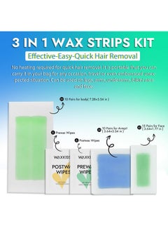 waxkiss Waxkiss Wax Strips Kit for Women, Waxing Strips Kit for Hair Removal with 70 Counts Hypoallergenic Home Waxing Kit with Strips Brazilian Wax Strip 3 Sizes & 12 Pcs Prewax and Postwax Wipes  - Image 3