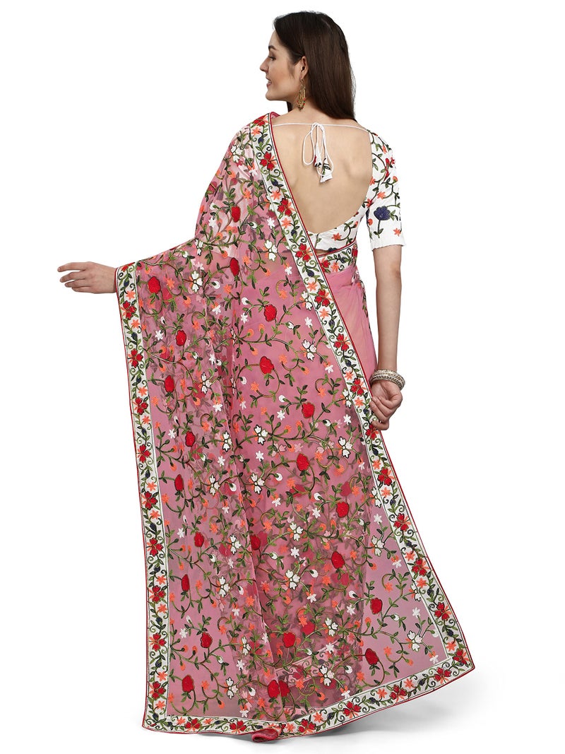 PATLANI FASHION New Bollywood BlockBuster Design Launching Net Embroidery Designer saree Pink. - Image 2