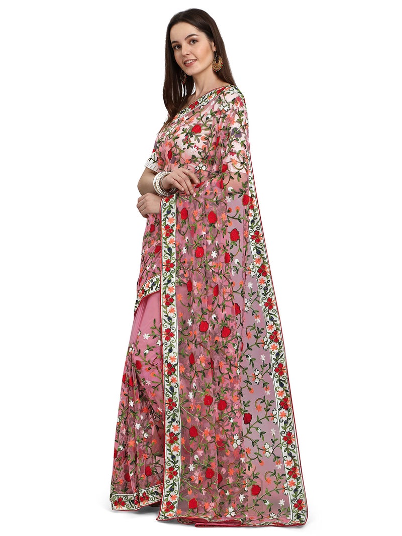 PATLANI FASHION New Bollywood BlockBuster Design Launching Net Embroidery Designer saree Pink. - Image 3