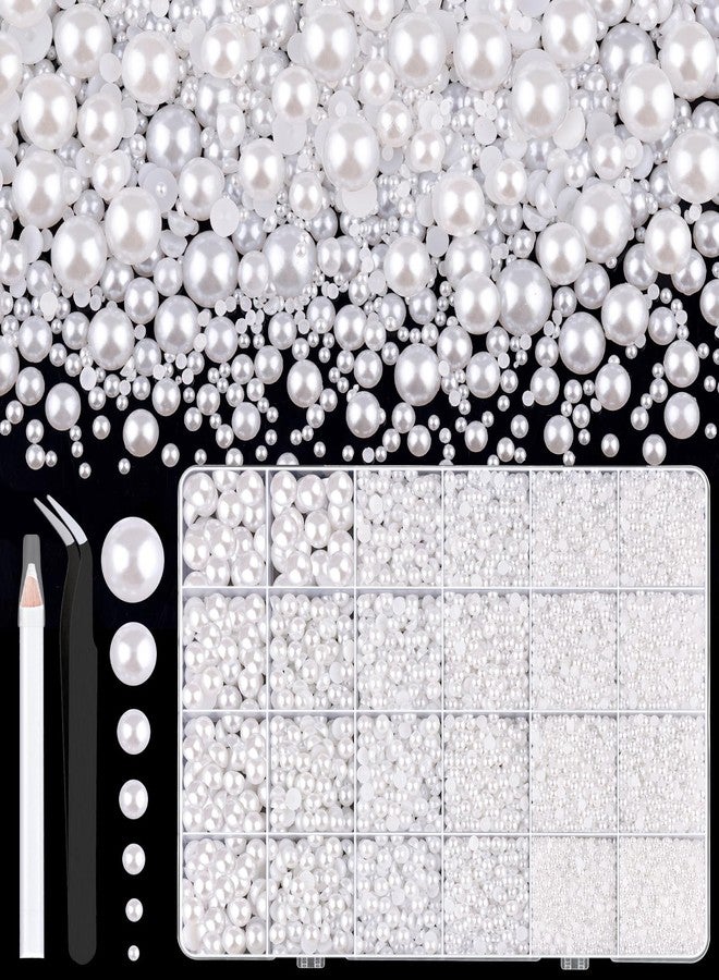 TINKRSTUFF 13000Pcs Flatback Pearls for Crafting (White), Assorted Size 2/3/4/5/6/8/10mm Non Hotfix Half Pearl, Bedazzling Bead for DIY Crafts Clothing Tumblers Mugs Shoes Fabric Embellishment Nail Art Makeup - Image 1