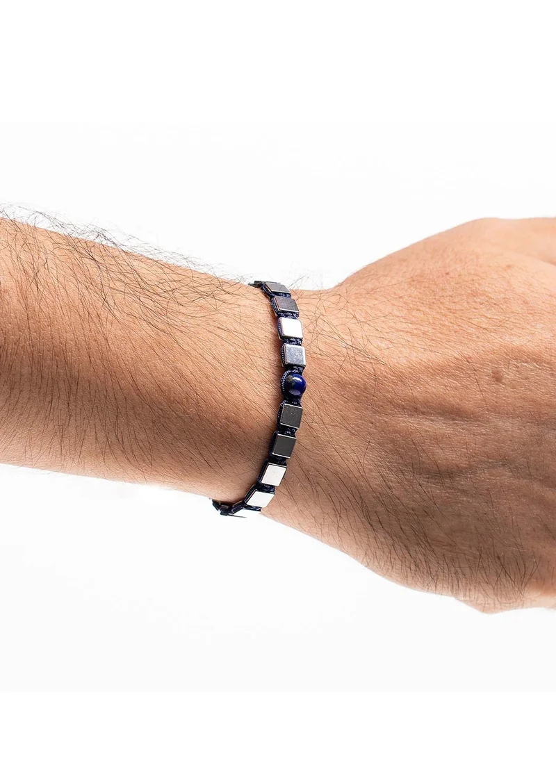 CHRYSOSTOMOS Handmade Adjustable Beaded Bracelet for Men with Glossy Square Hematite