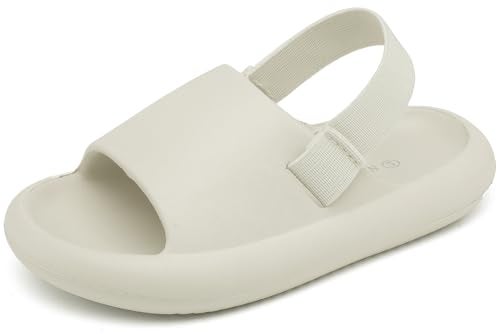 INMINPIN Toddler Boys Girls Slides Sandals Comfort Beach Pool Shower Slippers with Elastic Back Strap, Beige, 3 Toddler - Image 1