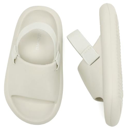 INMINPIN Toddler Boys Girls Slides Sandals Comfort Beach Pool Shower Slippers with Elastic Back Strap, Beige, 3 Toddler - Image 3