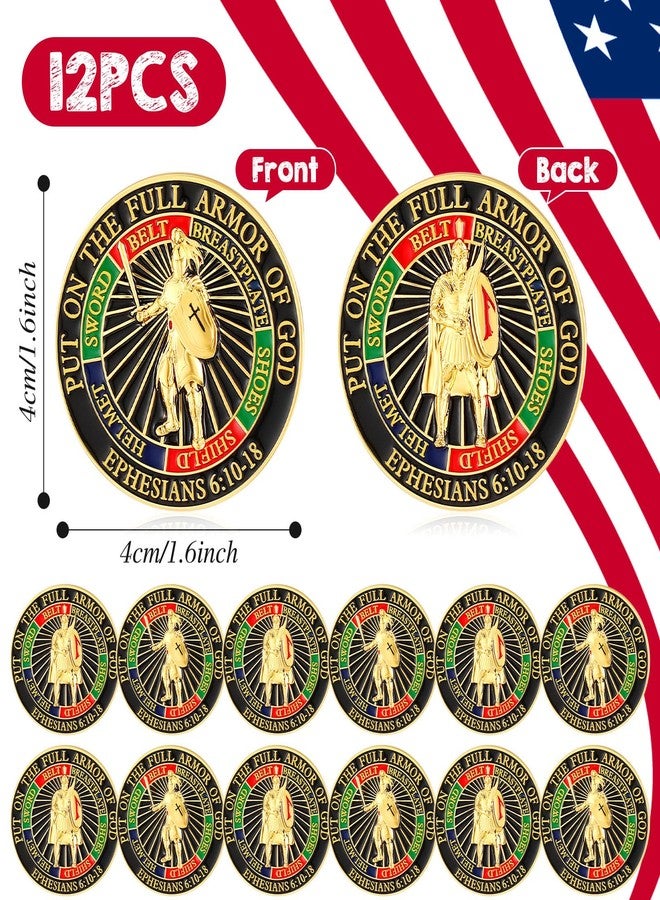 Lemosae 12 Pcs The Full Armor of God Courage Challenge Coins with Coin Case 3D Relief Design Prayer Bible Study Collection Ephe 6: 10-18 Christmas Christian Religious Prayer Gifts for Sunday School - Image 3