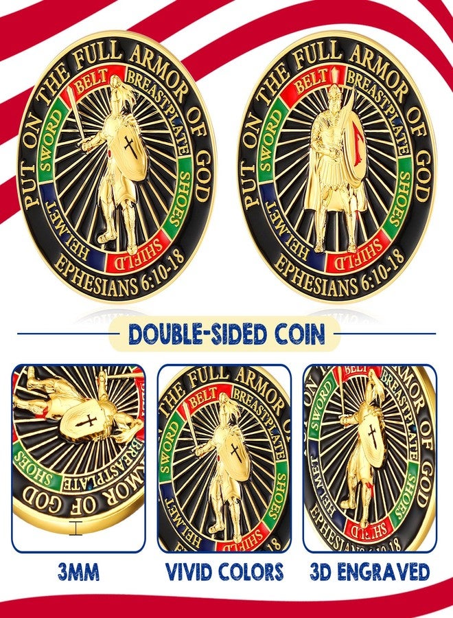 Lemosae 12 Pcs The Full Armor of God Courage Challenge Coins with Coin Case 3D Relief Design Prayer Bible Study Collection Ephe 6: 10-18 Christmas Christian Religious Prayer Gifts for Sunday School - Image 4