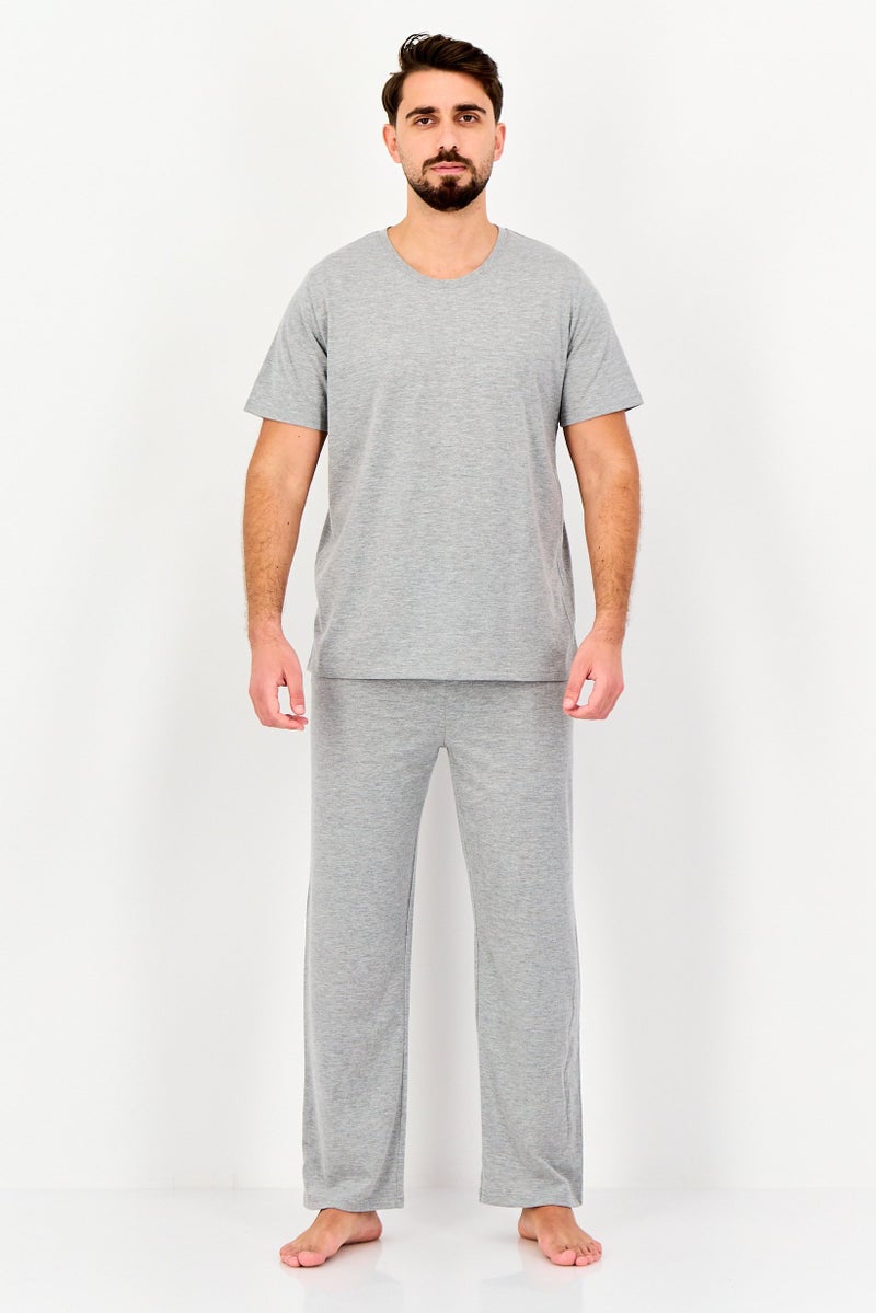 Algspar طقم بيجامة قصير الأكمام للرجال من قطعتين، رمادي - Image 1