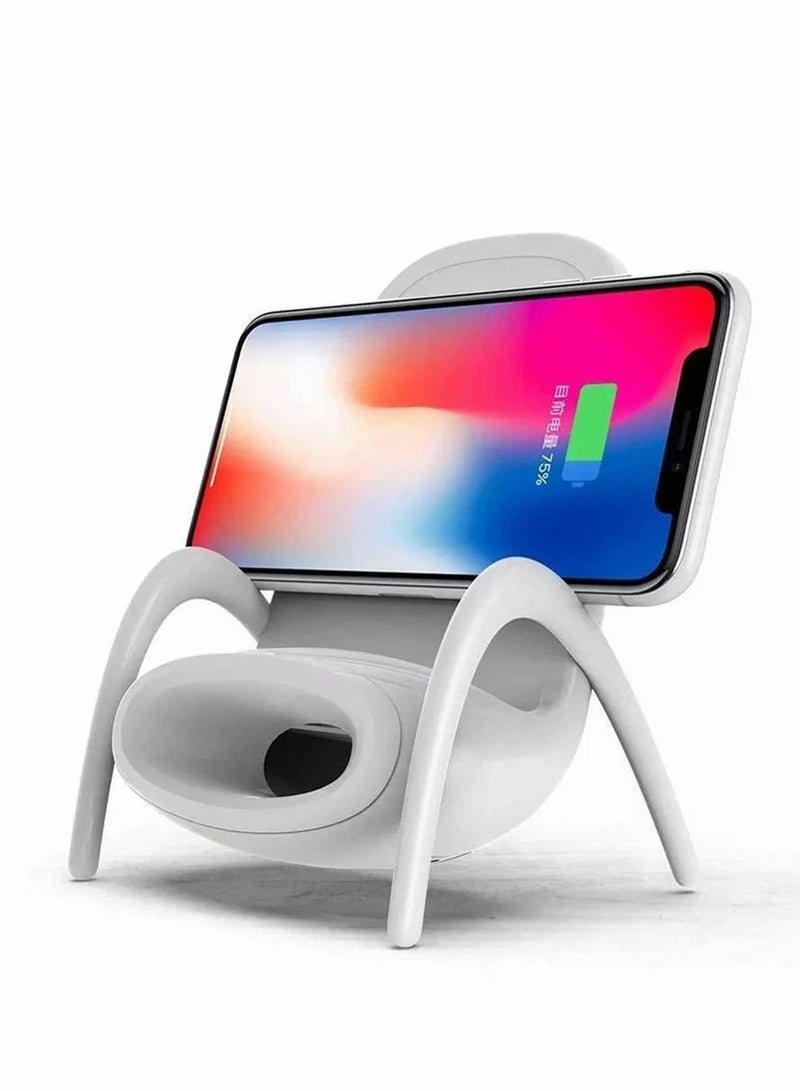 Wireless Charger,Portable Mini Chair Wireless Charger Supply for All Phones,Multipurpose Phone Stand with Musical Speaker Function,USB Cable Power Bank-White - Image 1