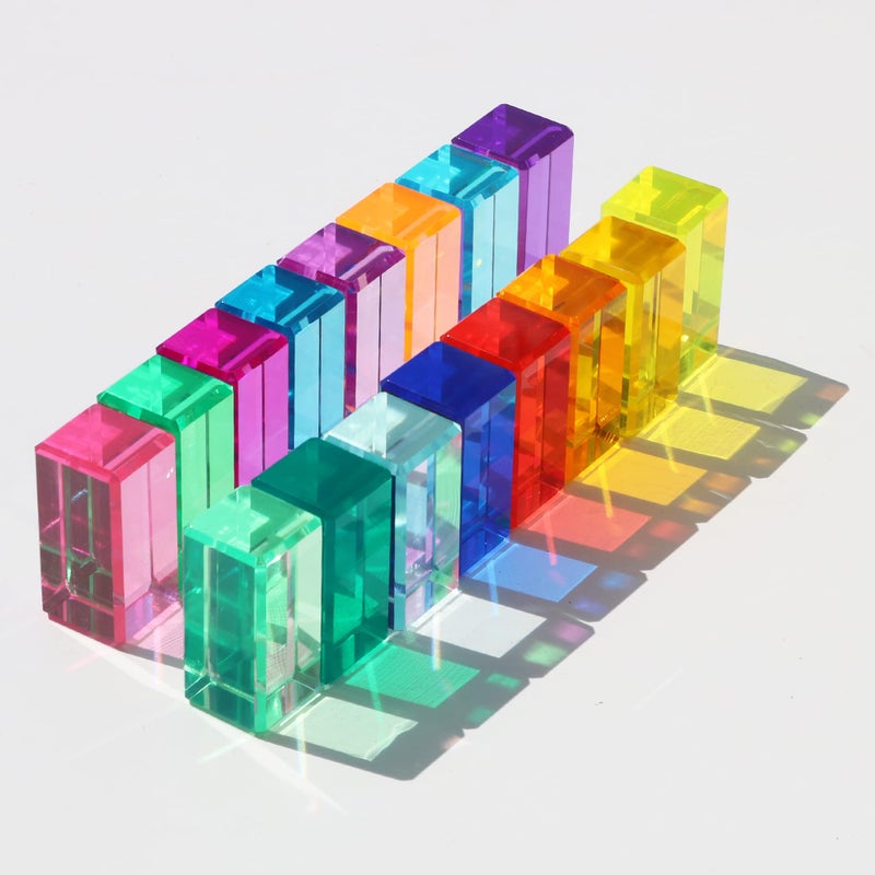 KOAICS Rainbow Crystal Acrylic Strip Blocks Rectangle Stacking Gem Blocks for Kids 16 Colors Gem Cubes Stacking Educational Sensory Light Learning Toys(16PCS Strip Blocks)â€¦ - Image 1