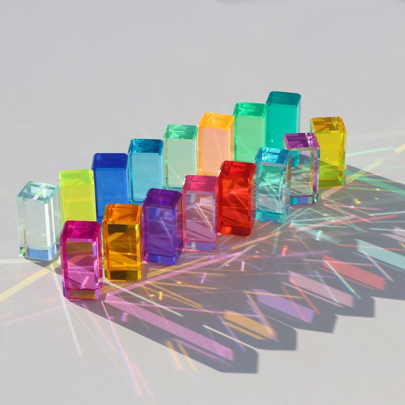 KOAICS Rainbow Crystal Acrylic Strip Blocks Rectangle Stacking Gem Blocks for Kids 16 Colors Gem Cubes Stacking Educational Sensory Light Learning Toys(16PCS Strip Blocks)â€¦ - Image 5