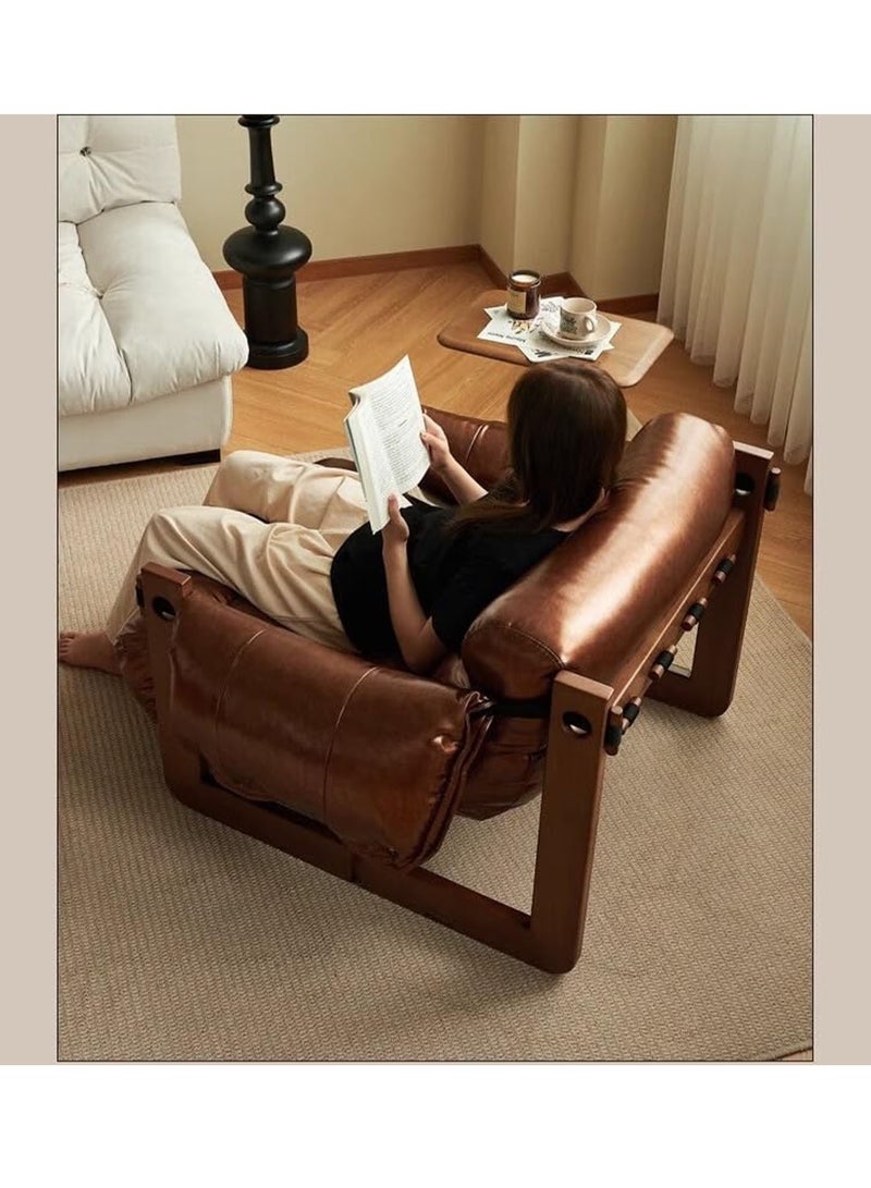 MONOGUE Leather Armchair with Solid Wood Frame Contemporary Design for Living Room Bedroom Living Room Sofa - Image 5