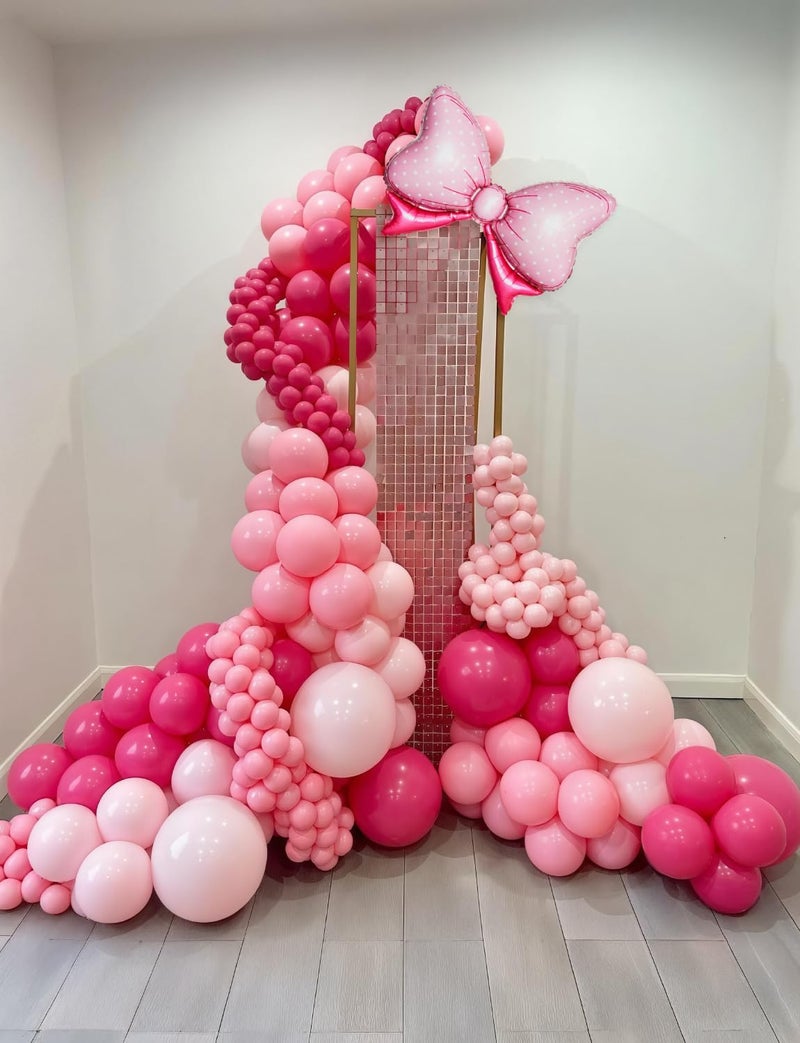 Haolongfa Pink Mouse Balloon Garland Arch Kit â€“ 124 Pcs Hot Pink, Pastel and Polka Dot Balloons with Bow, Mouse Themed Girl Birthday Baby Shower Party Decor - Image 5