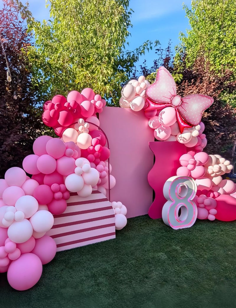 Haolongfa Pink Mouse Balloon Garland Arch Kit â€“ 124 Pcs Hot Pink, Pastel and Polka Dot Balloons with Bow, Mouse Themed Girl Birthday Baby Shower Party Decor - Image 3
