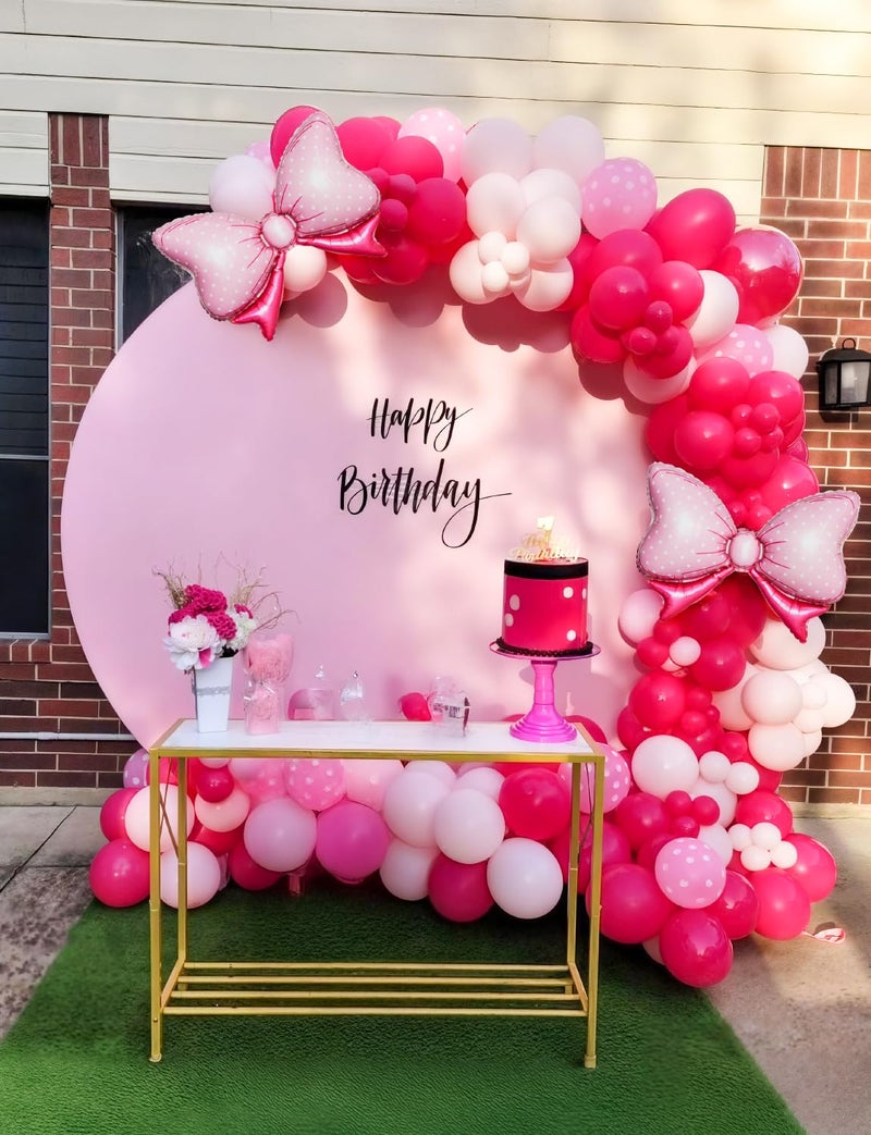 Haolongfa Pink Mouse Balloon Garland Arch Kit â€“ 124 Pcs Hot Pink, Pastel and Polka Dot Balloons with Bow, Mouse Themed Girl Birthday Baby Shower Party Decor - Image 4