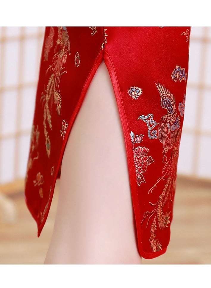 Priness Dress Costumes for Girls 4-12Years Old,Party Dress Qipao Cosplay for Kids Birthday， Children Cheongsam with Folding Fan for Girls