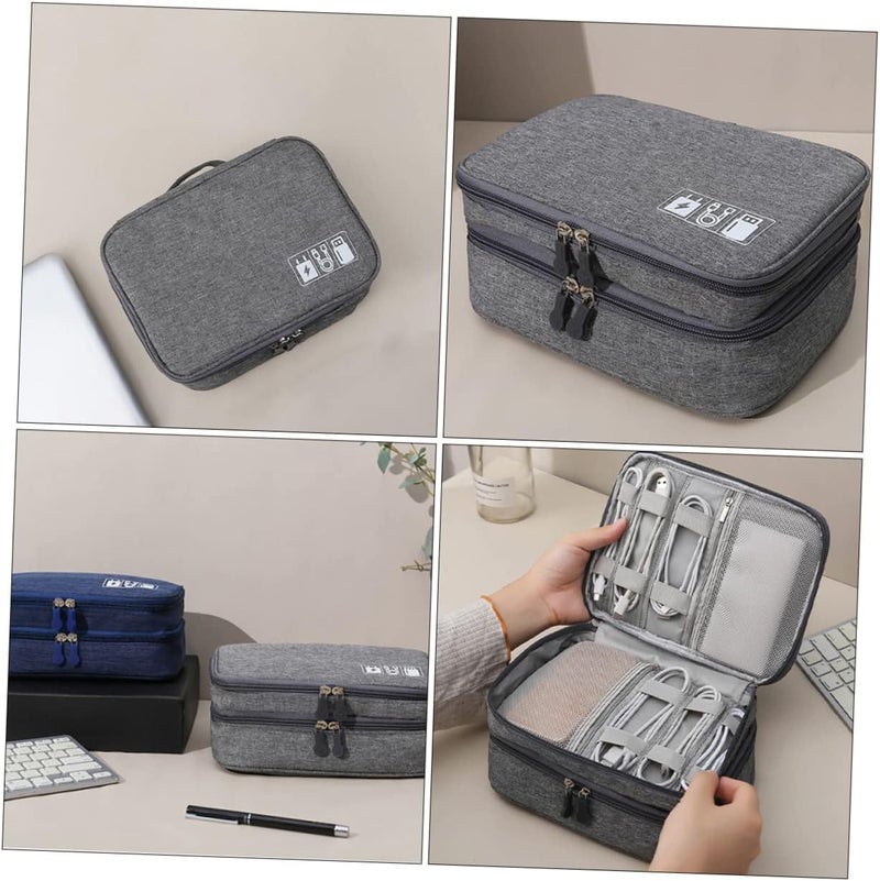 USB Cables Storage Bag Multipurpose Organizer Pouch with Handle for Digital Accessories Travel Case for Power Banks Cables and Electronics Grey - Image 4