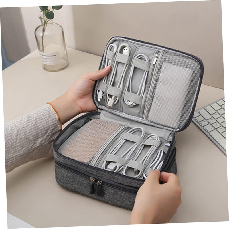 USB Cables Storage Bag Multipurpose Organizer Pouch with Handle for Digital Accessories Travel Case for Power Banks Cables and Electronics Grey - Image 5