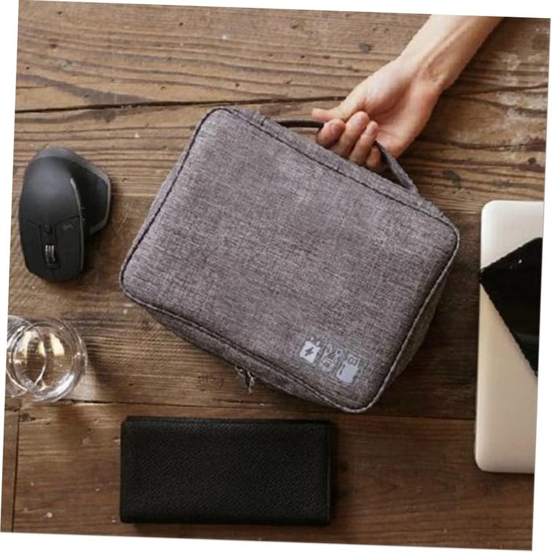 USB Cables Storage Bag Multipurpose Organizer Pouch with Handle for Digital Accessories Travel Case for Power Banks Cables and Electronics Grey - Image 3