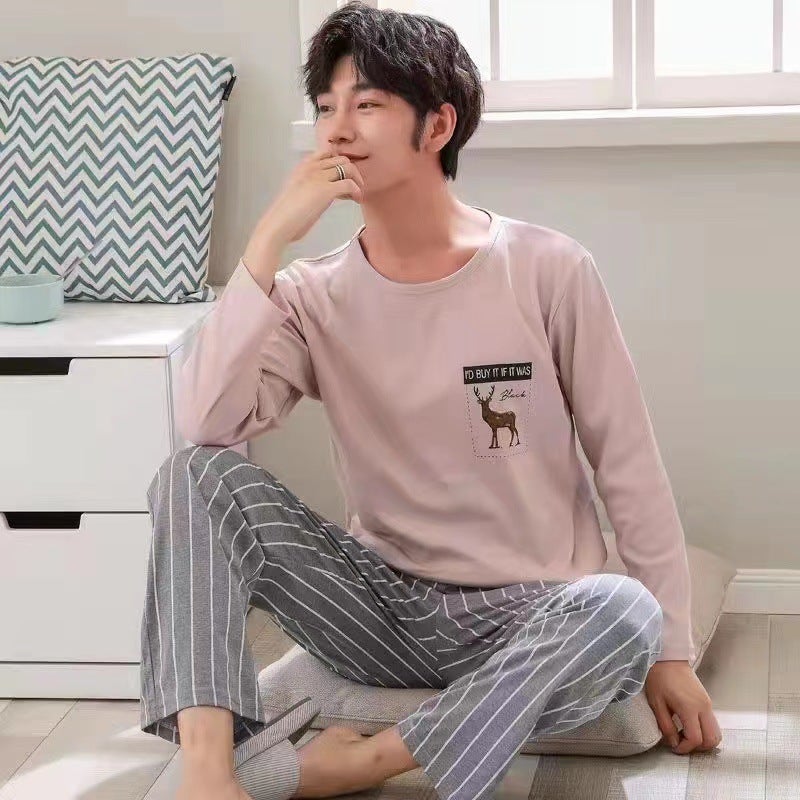Mens Long Sleeve Pajamas Lightweight Spring Autumn Sleepwear Single gray pants - Image 3