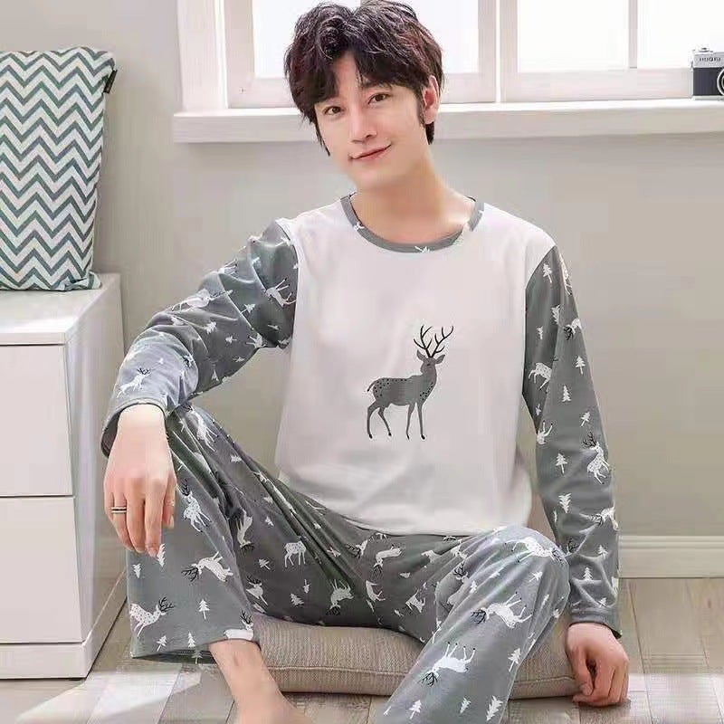Mens Long Sleeve Pajamas Lightweight Spring Autumn Sleepwear Single gray pants - Image 5