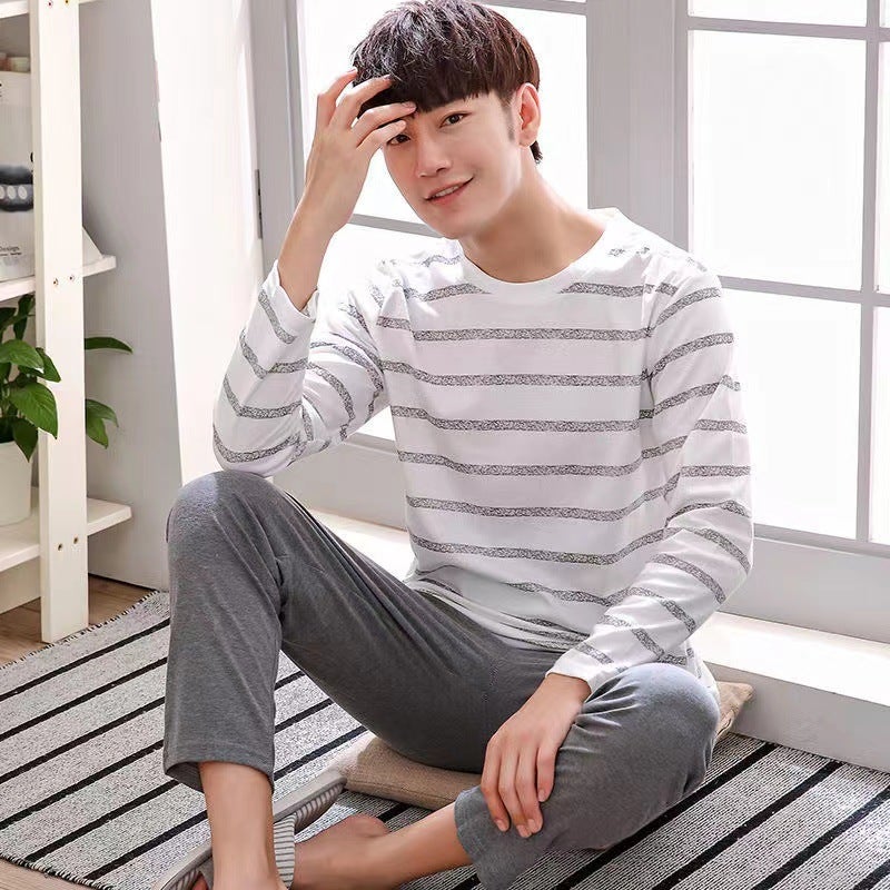 Mens Long Sleeve Pajamas Lightweight Spring Autumn Sleepwear Single gray pants - Image 4
