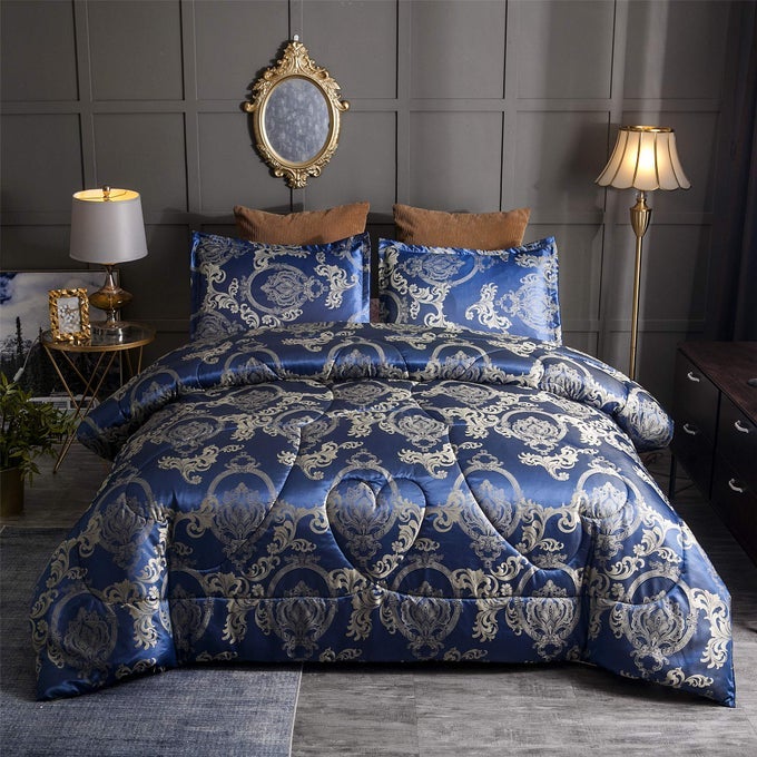 RAYTRUEX ROYAL BLUE TWIN COMFORTER SET ALL SEASON SILK JACQUARD BED SET LIGHTWEIGHT QUILT ULTRA SOFT MICROFIBER BEDDING COMFORTER SETS WITH 2 PILLOW SHAMSTWINTWIN XL 3 PIECES