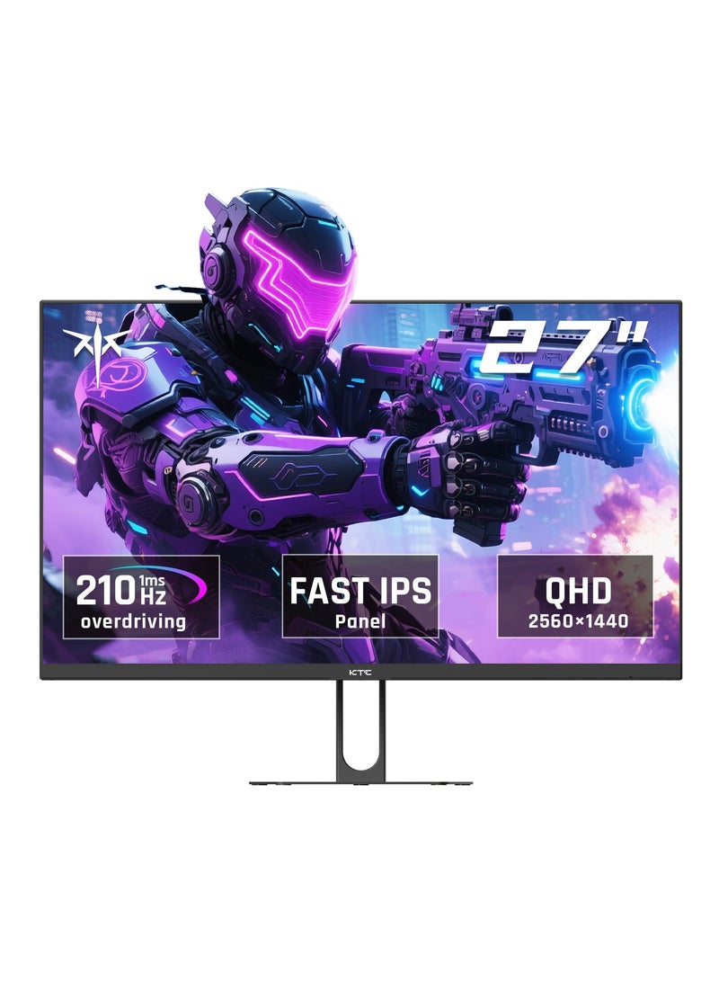 ك تي سي شاشة ألعاب KTC مقاس 27 بوصة QHD، شاشة كمبيوتر IPS سريعة 2K 200 هرتز حتى 210 هرتز ووقت استجابة 1 مللي ثانية، HDR400، 1440 بكسل مع مزامنة تكيفية، مكبرات صوت مدمجة، منفذ HDMI DisplayPort، تعديل الإمالة، متوافقة مع VESA - Image 1