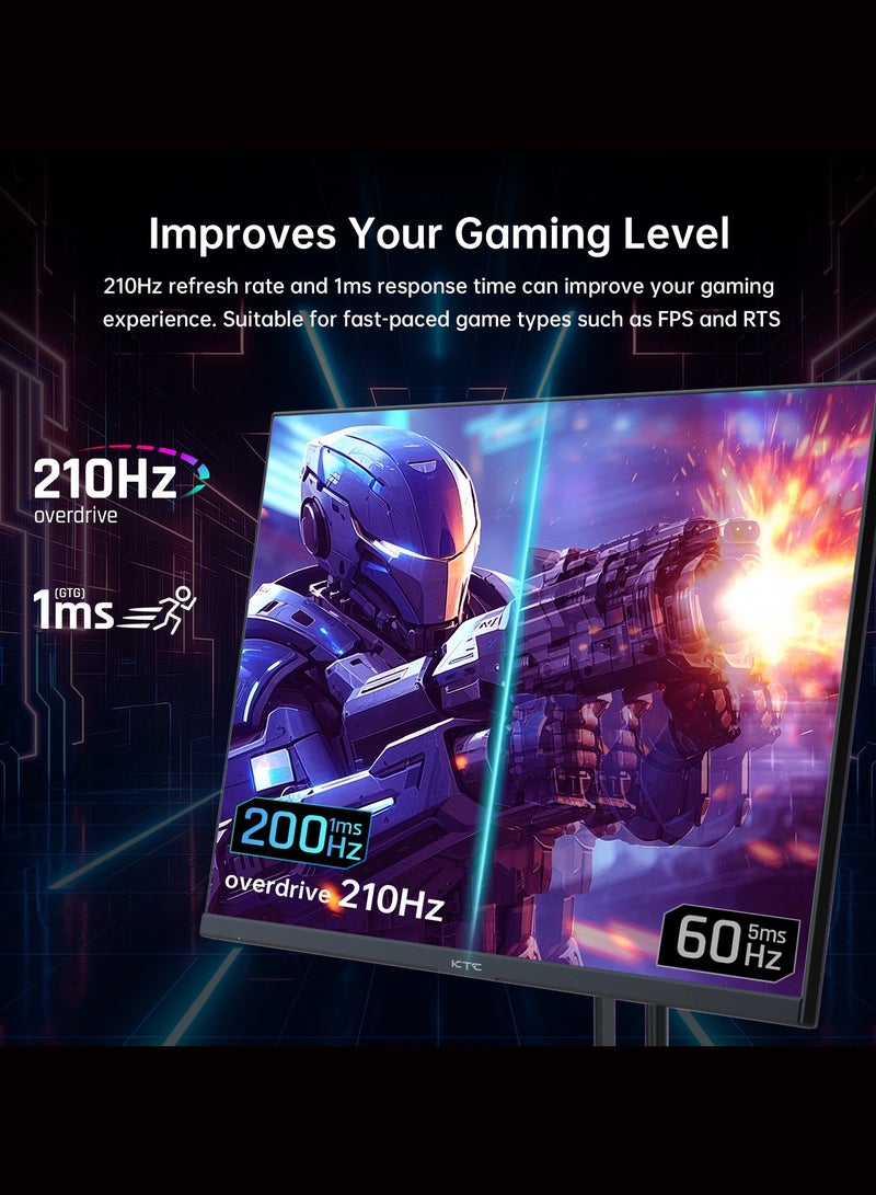ك تي سي شاشة ألعاب KTC مقاس 27 بوصة QHD، شاشة كمبيوتر IPS سريعة 2K 200 هرتز حتى 210 هرتز ووقت استجابة 1 مللي ثانية، HDR400، 1440 بكسل مع مزامنة تكيفية، مكبرات صوت مدمجة، منفذ HDMI DisplayPort، تعديل الإمالة، متوافقة مع VESA - Image 2