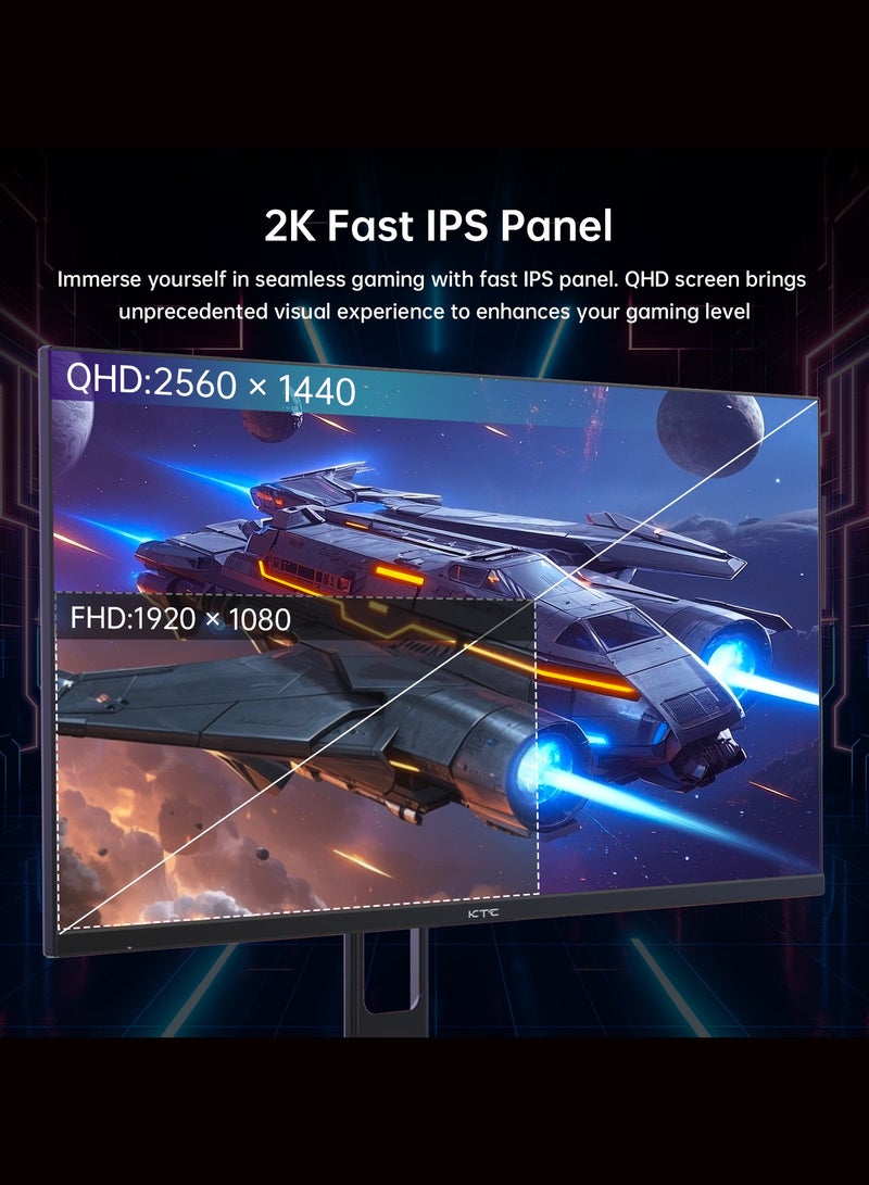 ك تي سي شاشة ألعاب KTC مقاس 27 بوصة QHD، شاشة كمبيوتر IPS سريعة 2K 200 هرتز حتى 210 هرتز ووقت استجابة 1 مللي ثانية، HDR400، 1440 بكسل مع مزامنة تكيفية، مكبرات صوت مدمجة، منفذ HDMI DisplayPort، تعديل الإمالة، متوافقة مع VESA - Image 3