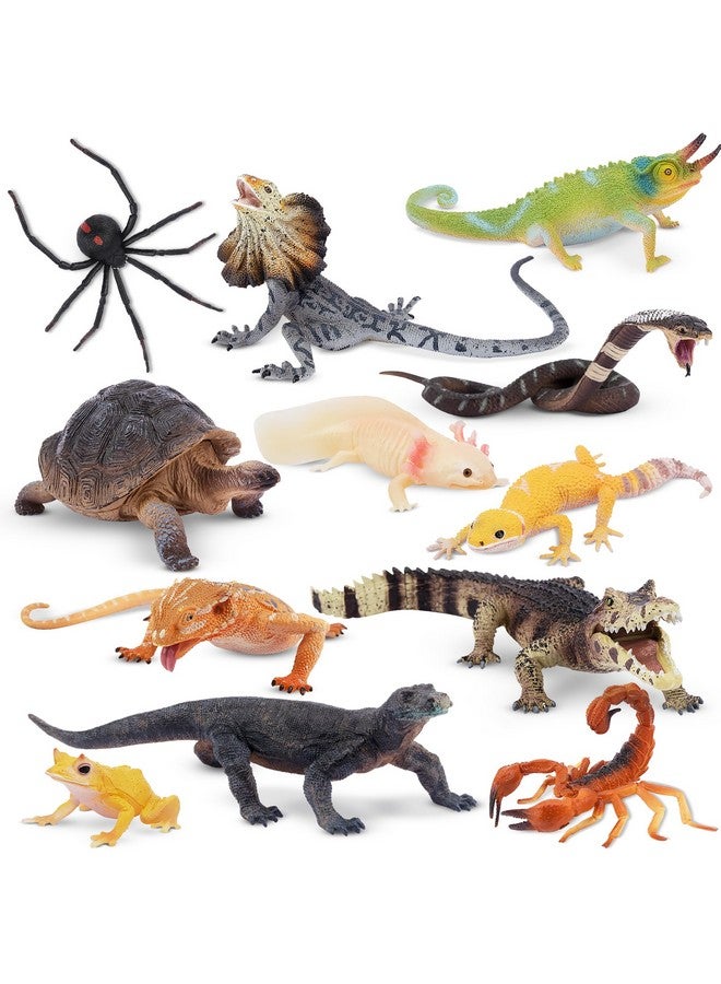 Toymany Reptile Animal Figurine Toys Set, 12 PCS Desert Amphibians Animal Figures with Komodo Dragon Lizard Snake Chameleon Rainforest Cold Blooded Animals Figures Party Favor for Kids - Image 1