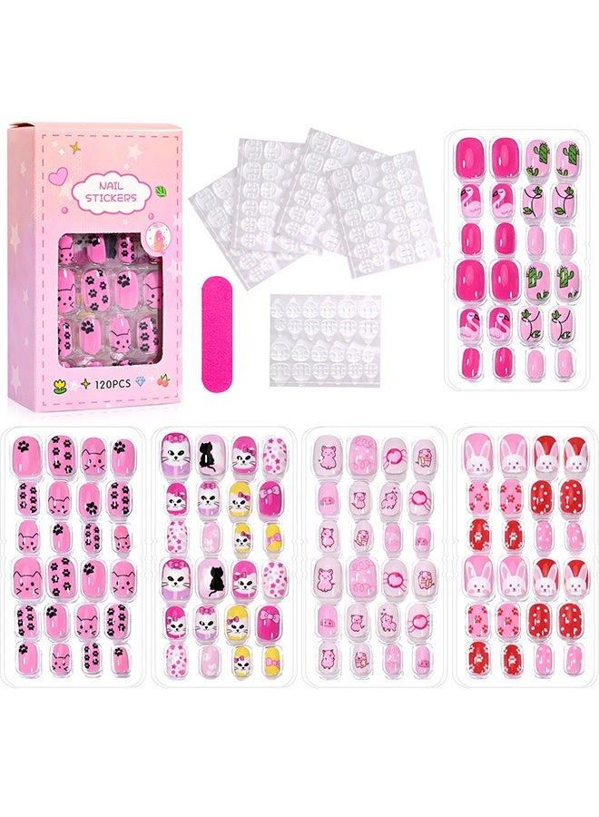 DOUBORQ Nail Stickers —False Nails Multicolour,120Pcs 5 Days Cute Design Nail Tips for Children Press On False Nails Set Manicure DIY,#8 - Image 1