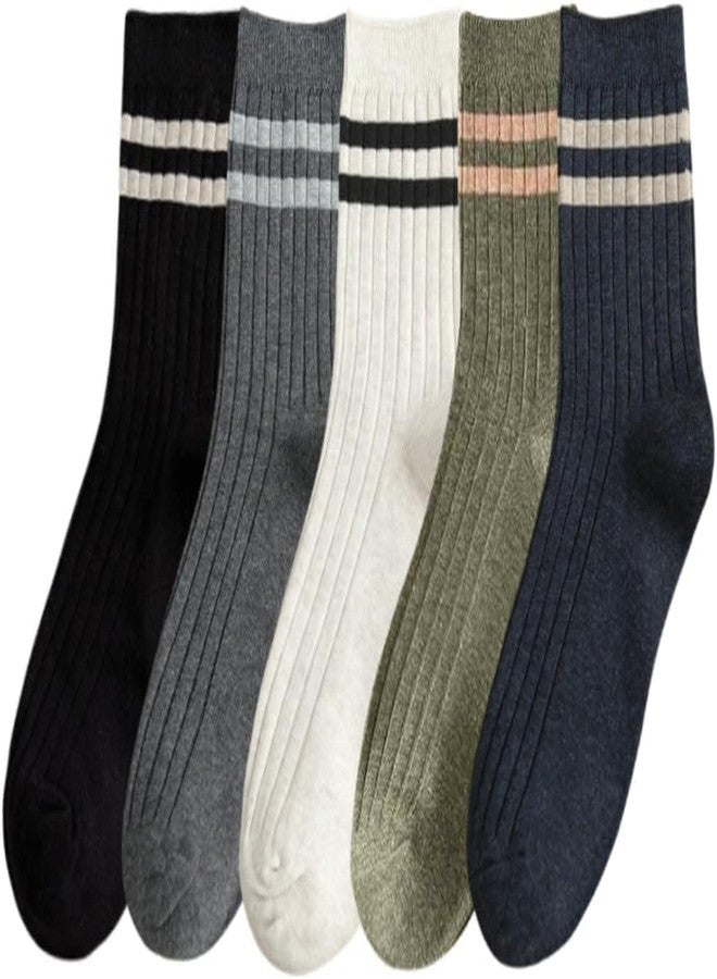 YANWENX Mens Cotton Socks 5 Pack, Calf Socks for Men, Ankle Socks Boots Socks - Image 1