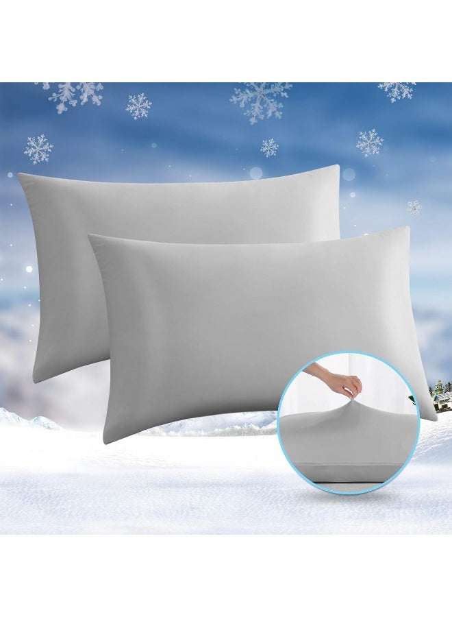 Avolare 2 Pack Cooling Pillow Cases, Arc-Chill Q-max>0.5 Stretch Cooling Pillowcases for Hair Skin and Hot Sleepers, Soft Silky Summer Pillow Cover with Zipper for Standard & Queen Size Pillows - Gray  - Image 1
