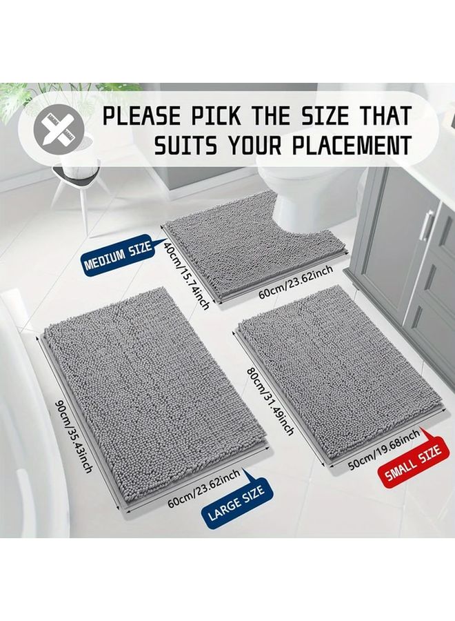 Grey Chenille Bathroom Rug Extra Soft Absorbent Non Slip Plush Shaggy Bath Mat Machine Washable 23x35 Inch - Image 2
