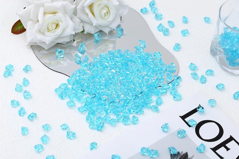 LAIDANLA 500PCS Fake Ice Cubes, Aqua Blue Acrylic Gems Vase Fillers Plastic Diamonds Fake Crushed Rocks for Centerpiece DIY Makeup Brush Party Table Scatter Prop Wedding Decoration Accessories - Image 3