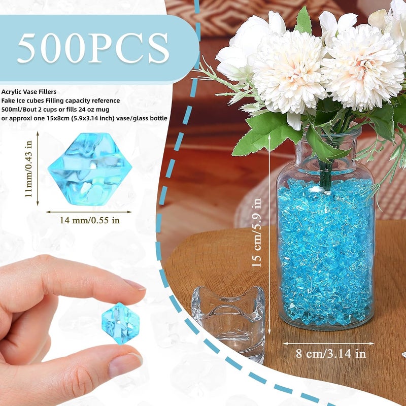 LAIDANLA 500PCS Fake Ice Cubes, Aqua Blue Acrylic Gems Vase Fillers Plastic Diamonds Fake Crushed Rocks for Centerpiece DIY Makeup Brush Party Table Scatter Prop Wedding Decoration Accessories - Image 2