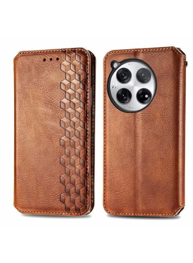 اس-توب جراب هاتف OnePlus 12 من الجلد المغناطيسي المضغوط بشبكة مكعبة - Image 1