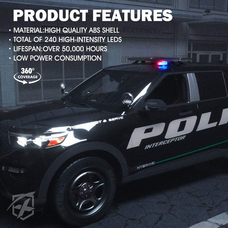 Xprite ضوء فلاش دوار أحمر وأزرق 240 LED مع قاعدة مغناطيسية، أضواء تحذير سلامة للشرطة للمركبات القانونية، شاحنات الأمن، دوريات، UTV، ATV، جرافات الثلج، متطوعين - Image 2